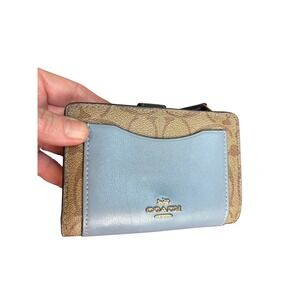Vintage Coach Signature Canvas Medium Corner Zip Wallet Blue Leather C0082